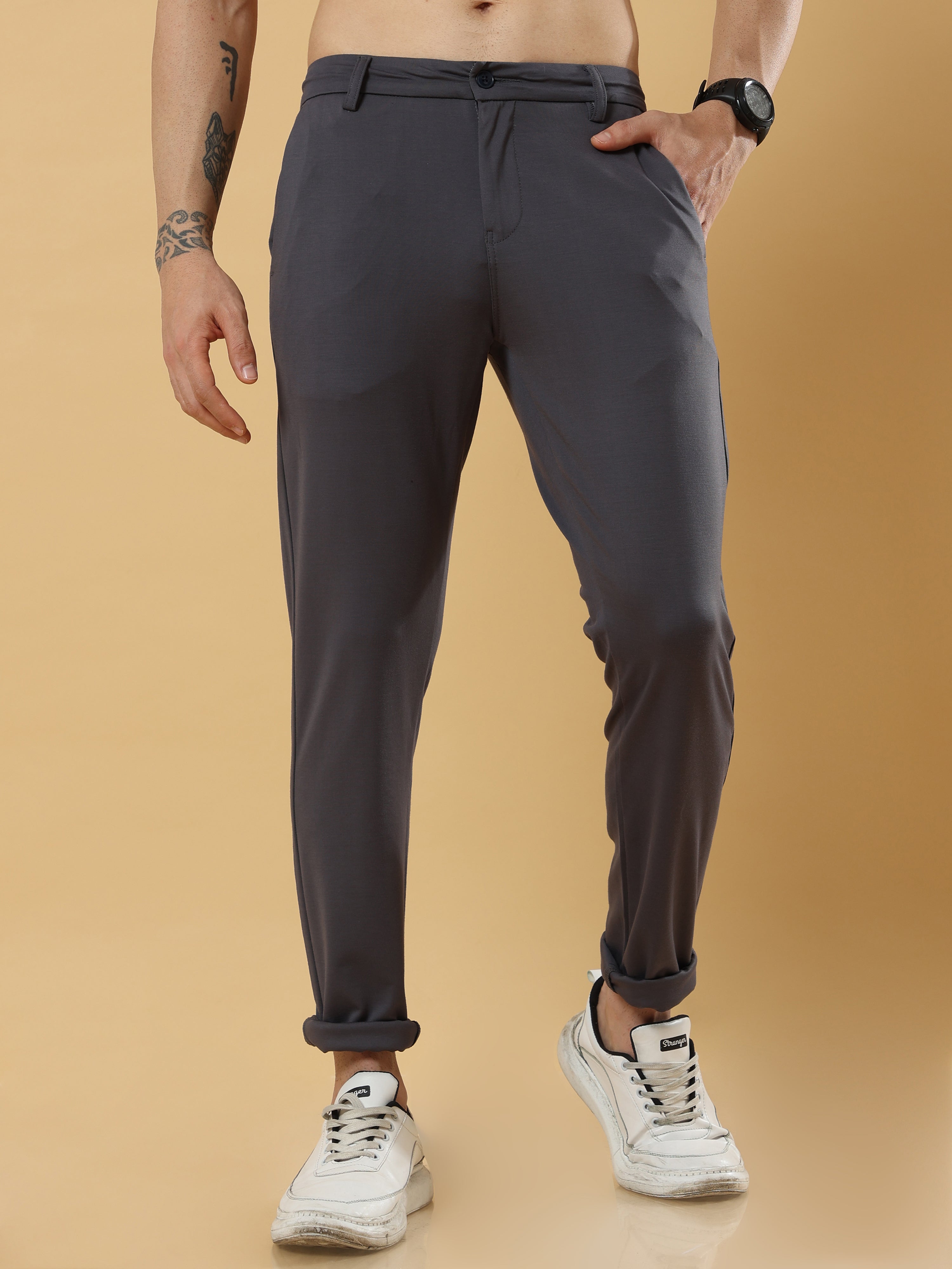 Tencel Stretchable Dark Grey Trousers for Men 