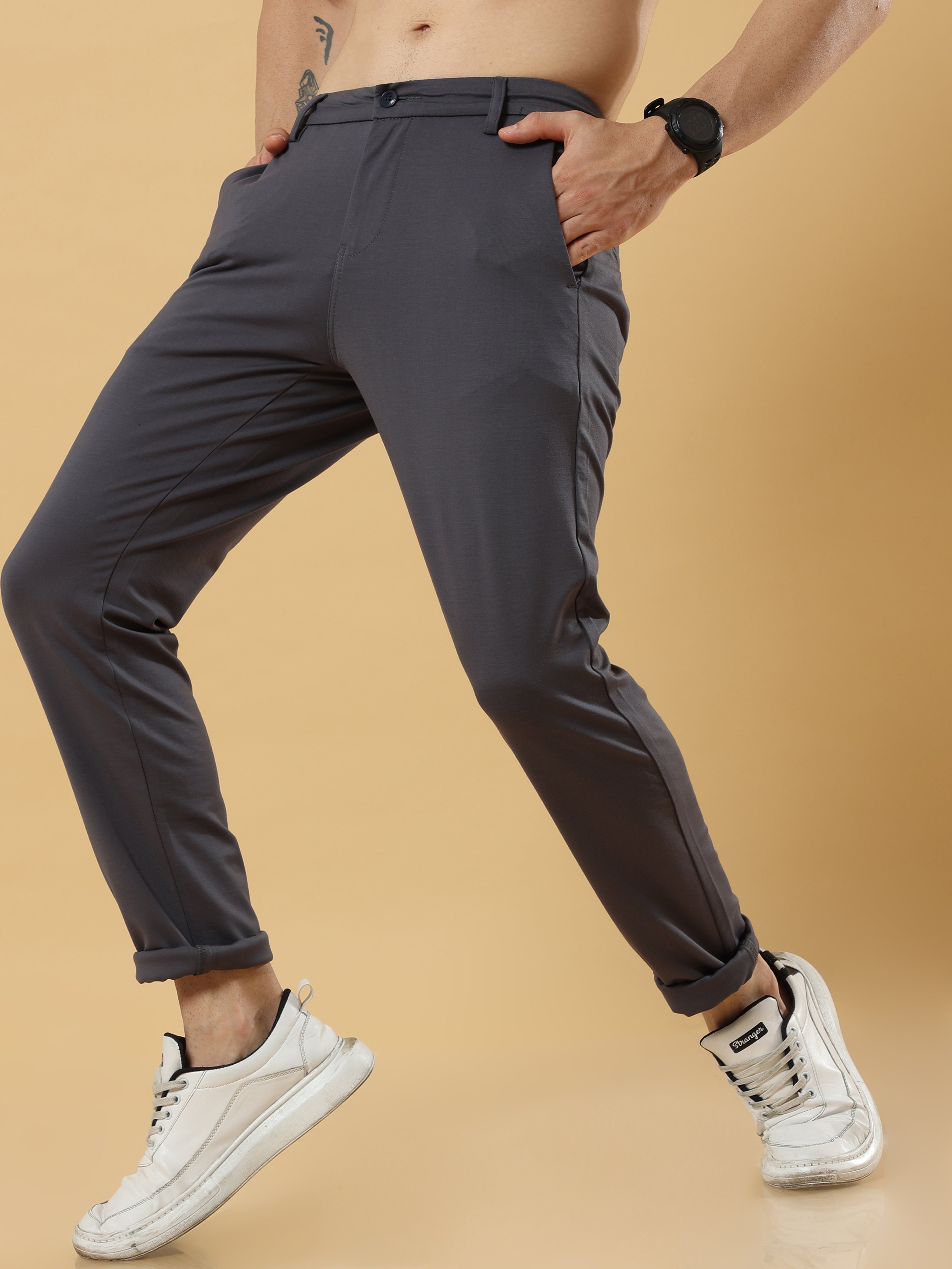 Tencel Stretchable Dark Grey Trousers for Men 