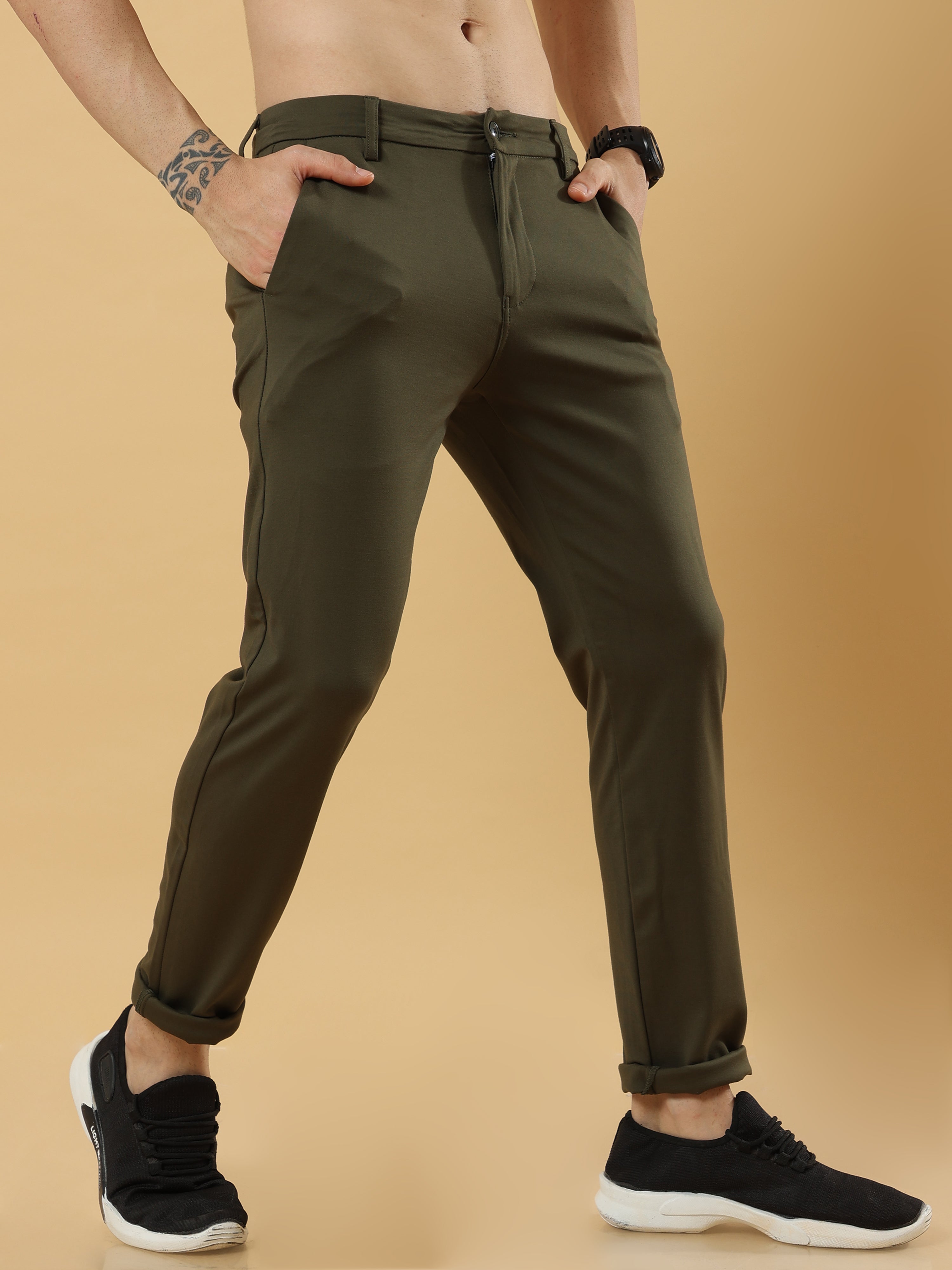 Tencel Stretchable Dark Olive Trousers