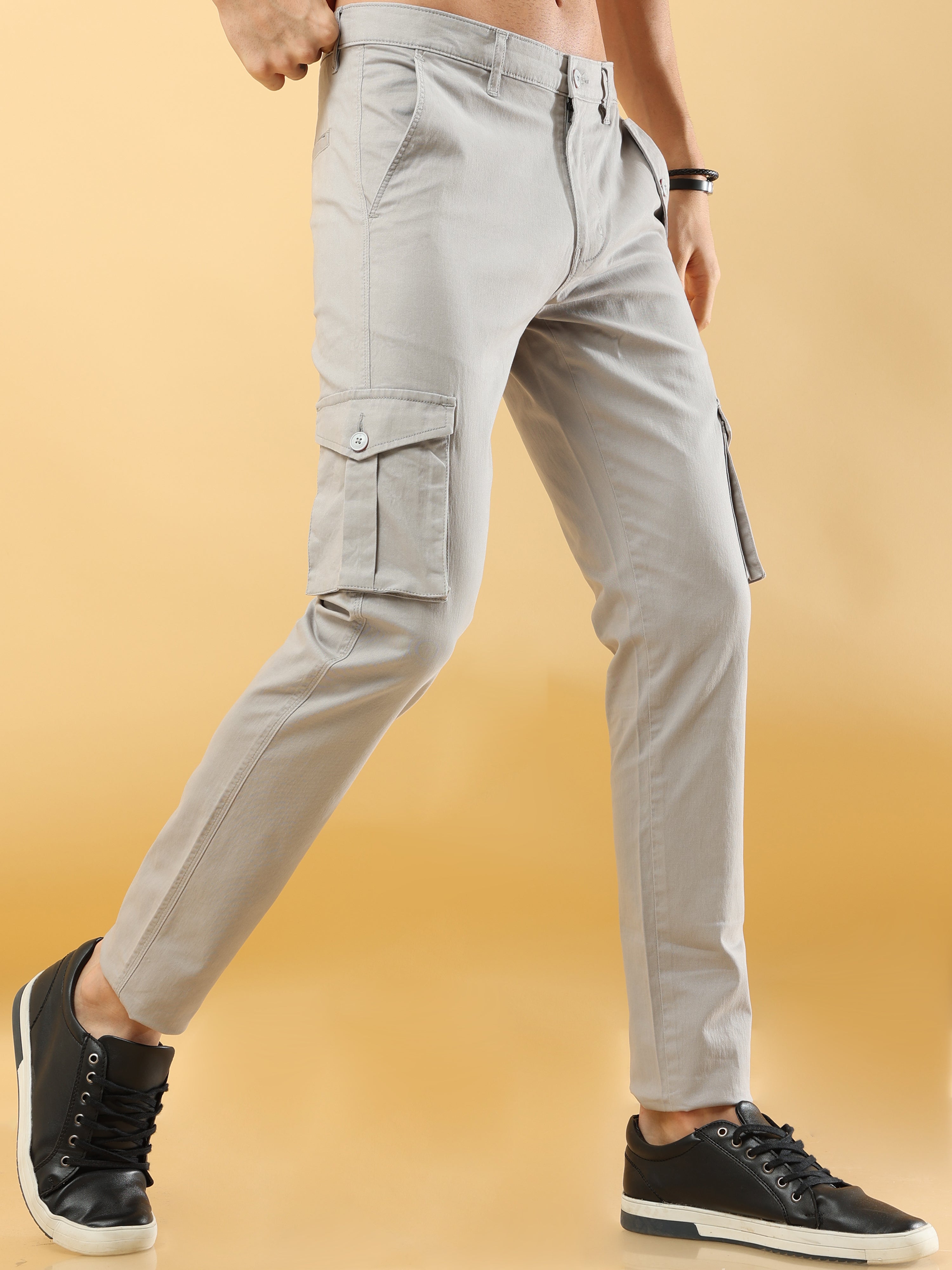 Slim Fit Light Grey Cargo Trouser