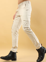 Slim Fit Cargo Cream Trouser