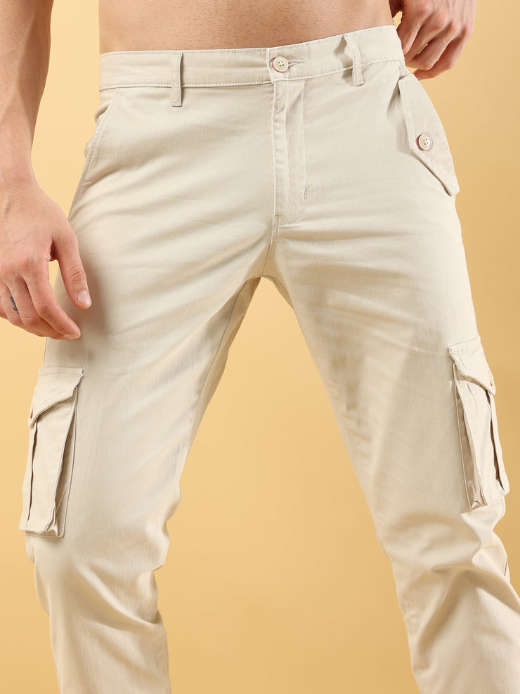 Slim Fit Cargo Cream Trouser