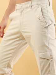 Slim Fit Cargo Cream Trouser
