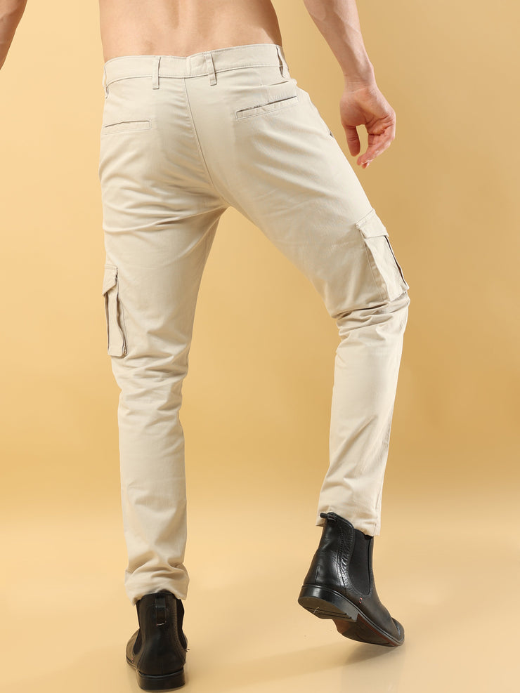 Slim Fit Cargo Cream Trouser