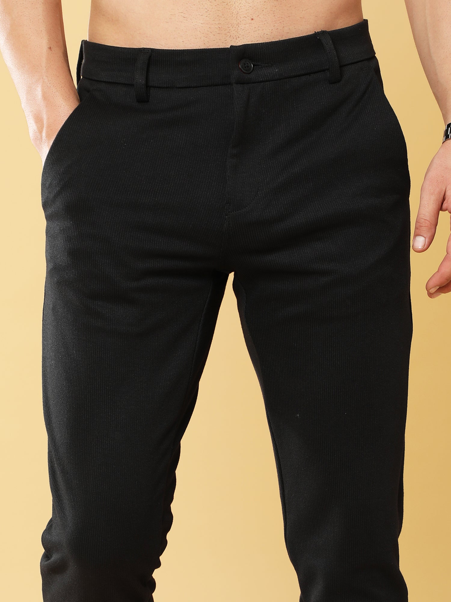 Jacquard Power Stretch Black Trouser