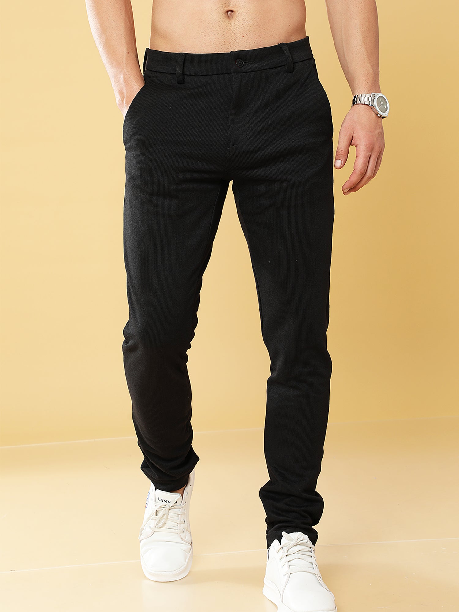 Jacquard Power Stretch Black Trouser