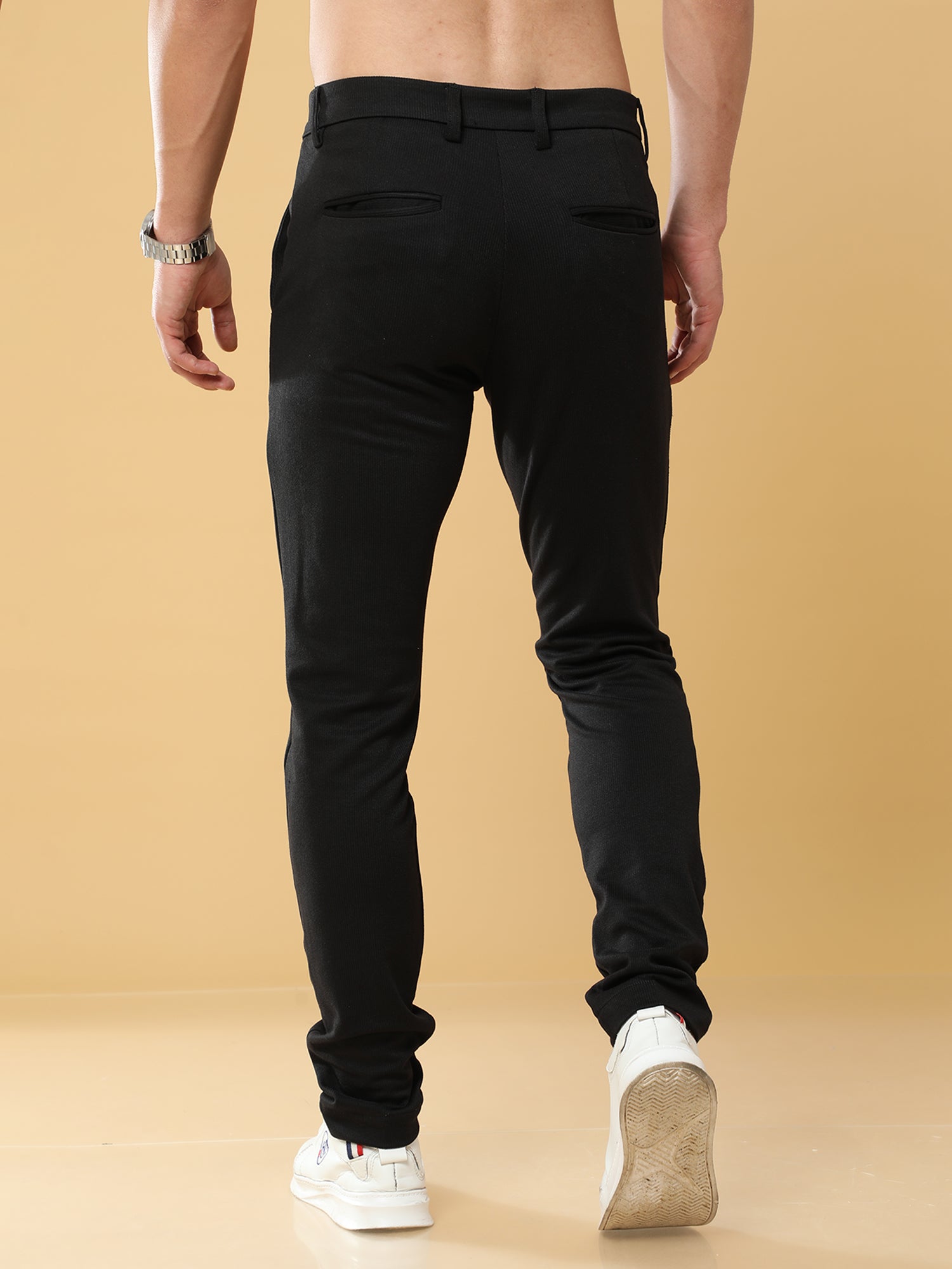 Jacquard Power Stretch Black Trouser