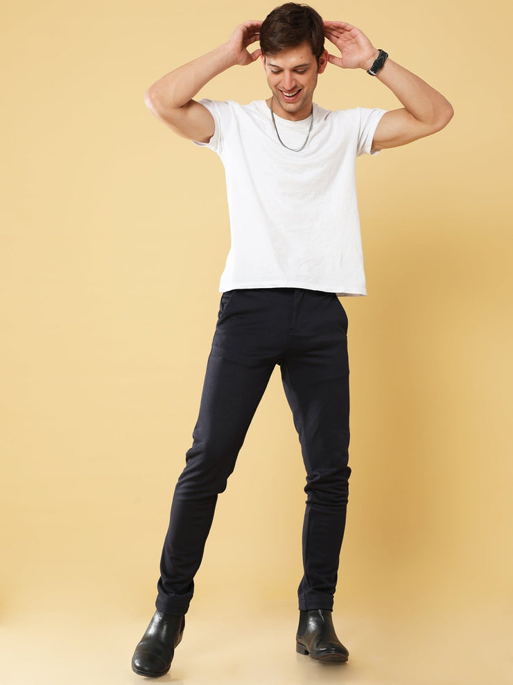 Jacquard Power Stretch Navy Trouser