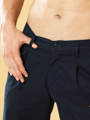 Pleated Navy Cotton Chino