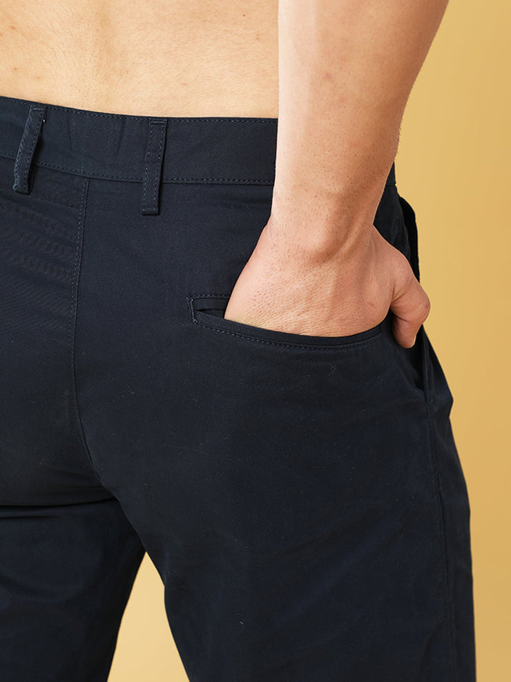 Pleated Navy Cotton Chino
