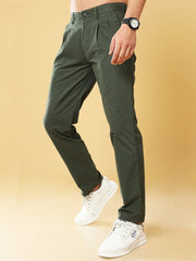 Pleated Olive Cotton Chino
