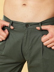 Pleated Olive Cotton Chino