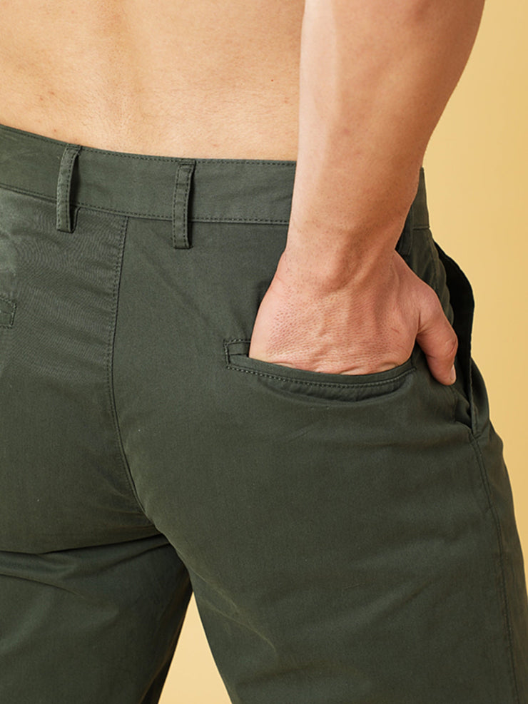 Pleated Olive Cotton Chino