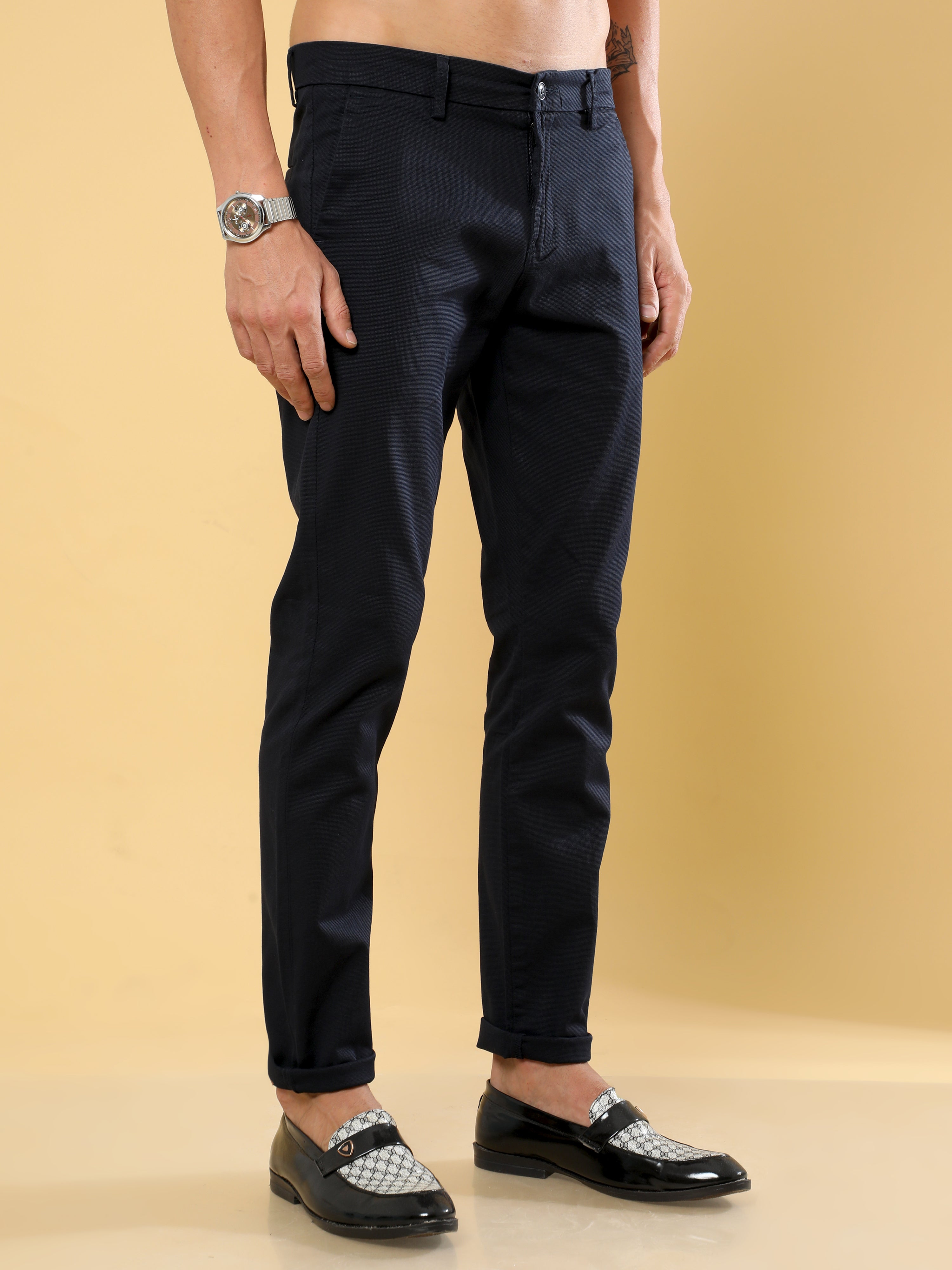 Box Dobby Navy Cotton Chino