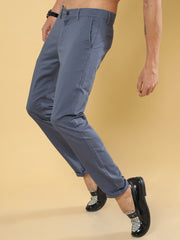 Cotton Dobby Mid Blue Lycra Chino