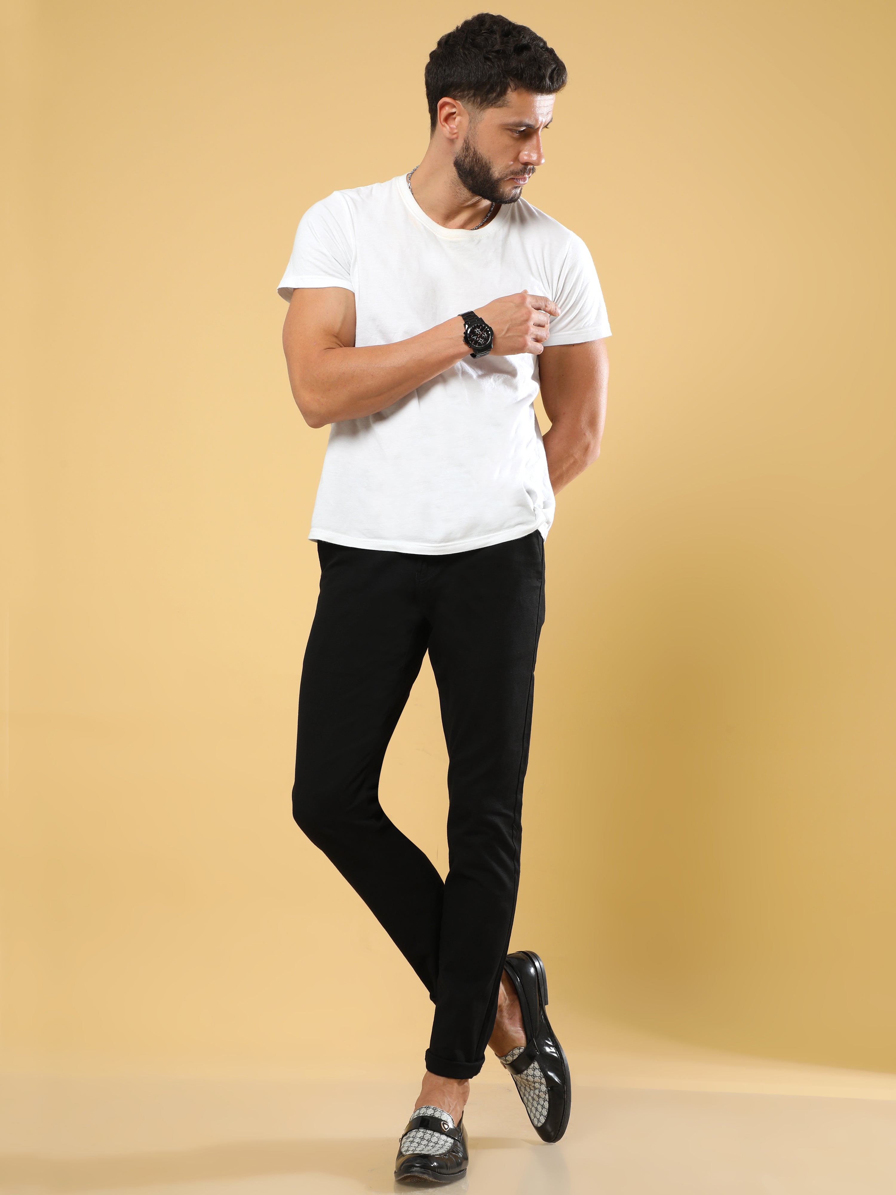 Box Dobby Black Cotton Chino