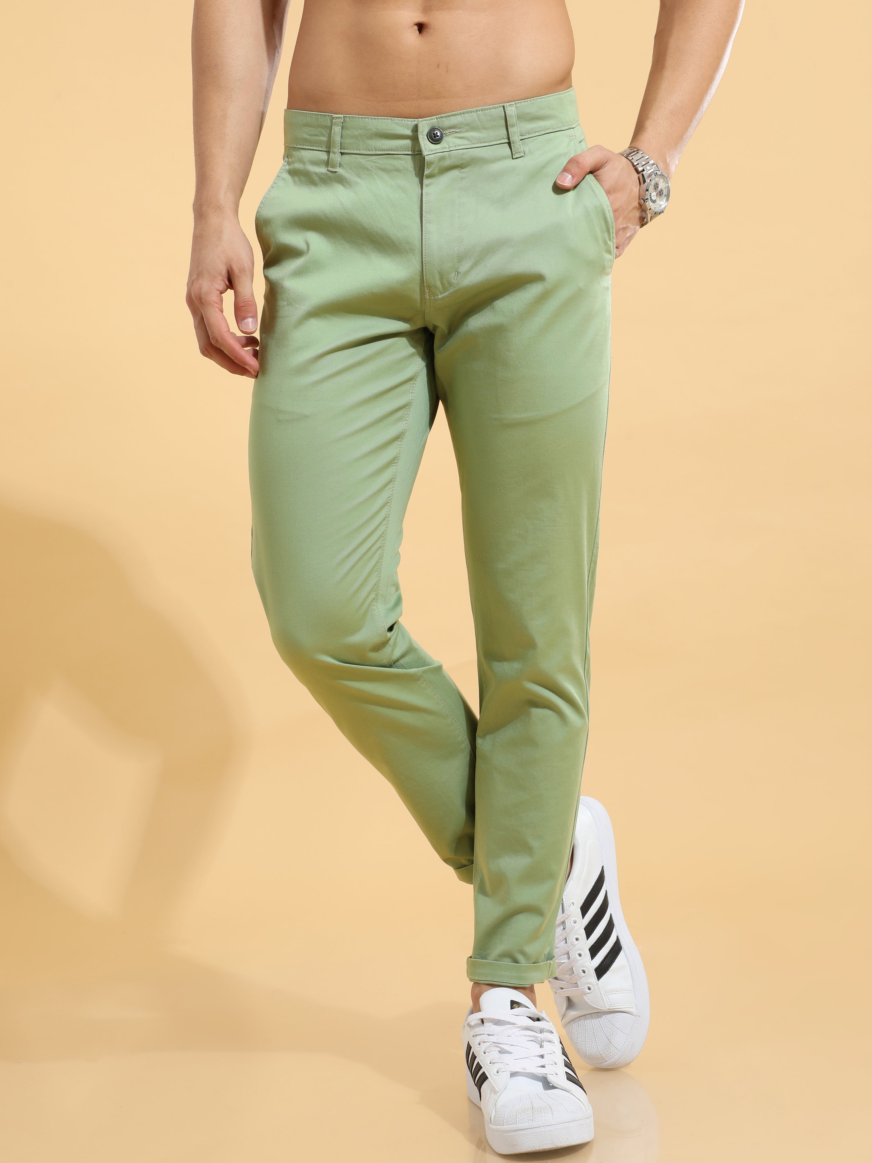 Fine Cotton Twill Green Trouser
