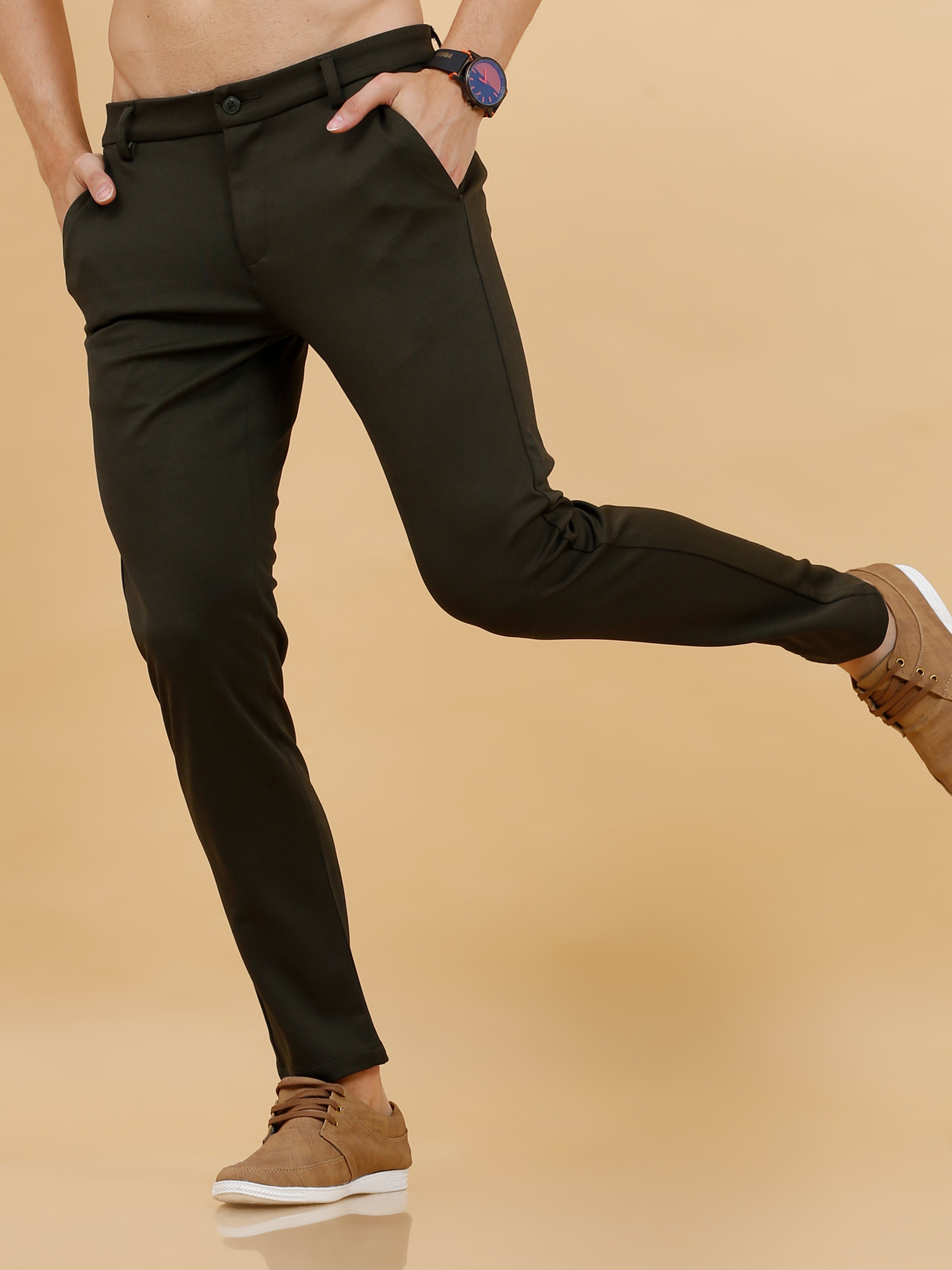 Men's Semi Formal Black Lycra Shirt and Trouser Combo - Evilato