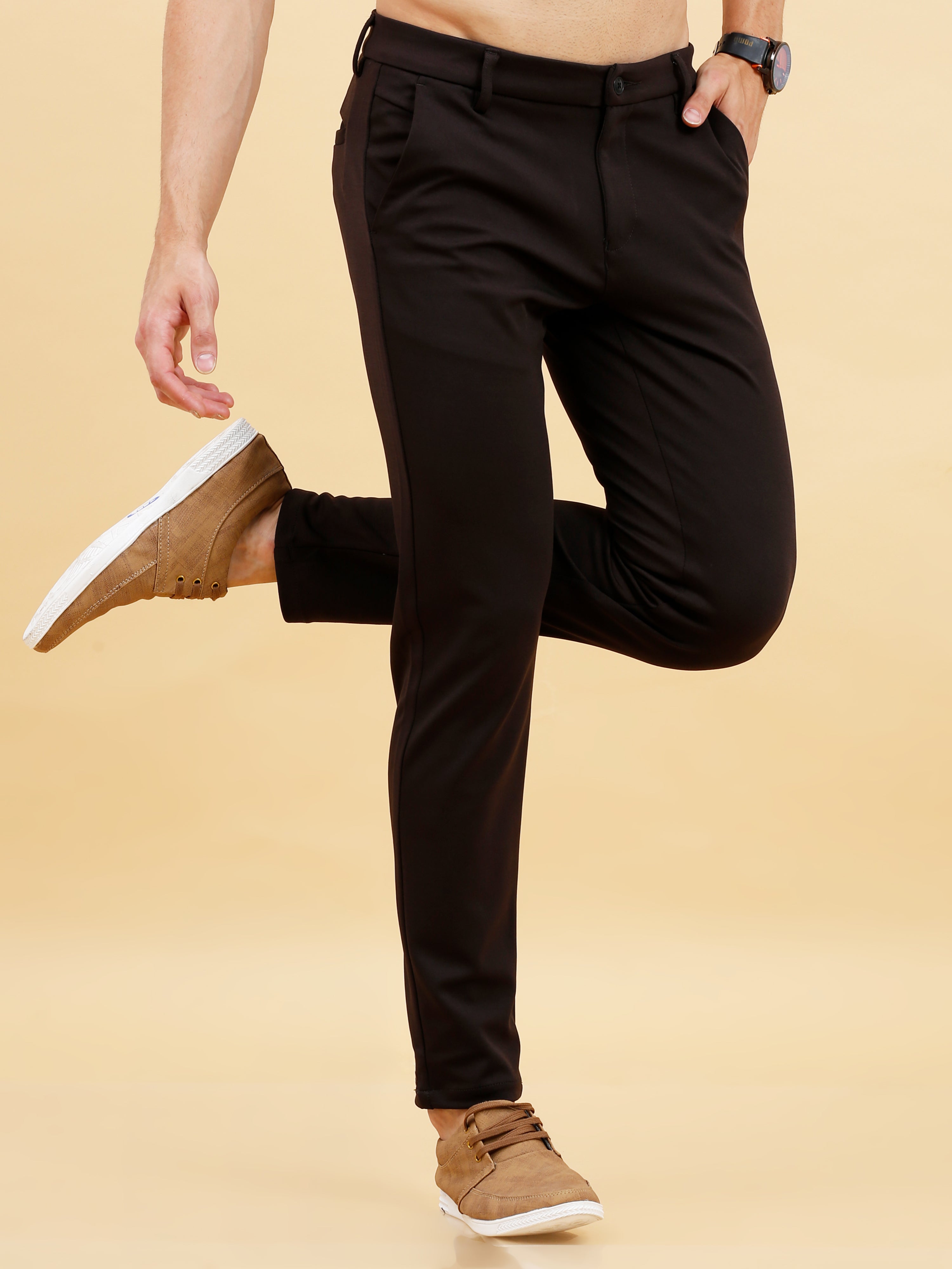 Shop Trendy Brown Stretchable Trousers for Mens Online